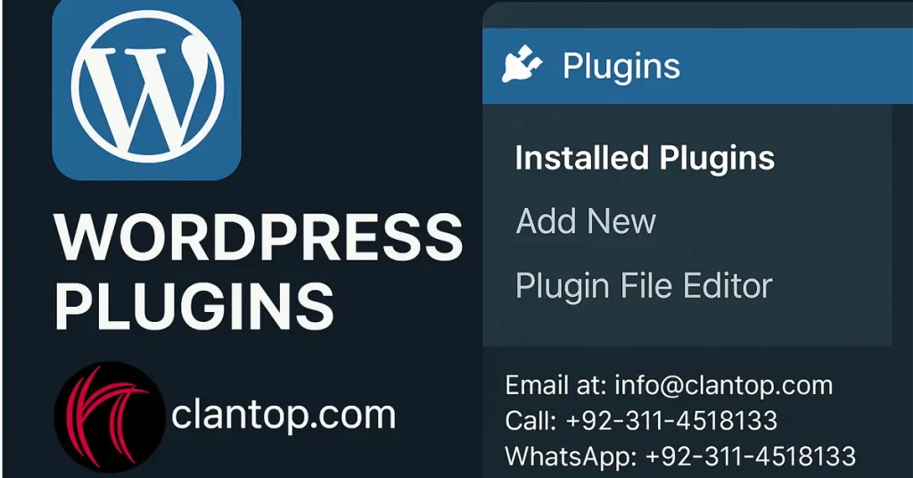 WordPress plugins settings page showing options and configurations to improve website functionality, managed by Clantop digital marketing agency.
